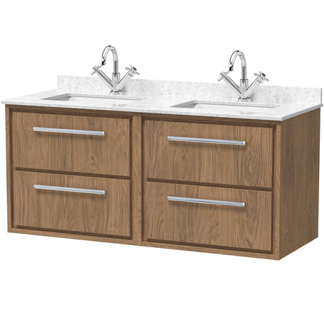 Hudson Reed Lille 1200mm Wall Hung Double Vanity Unit & Basin, 4 Drawers Antique Oak LIL2724WS2