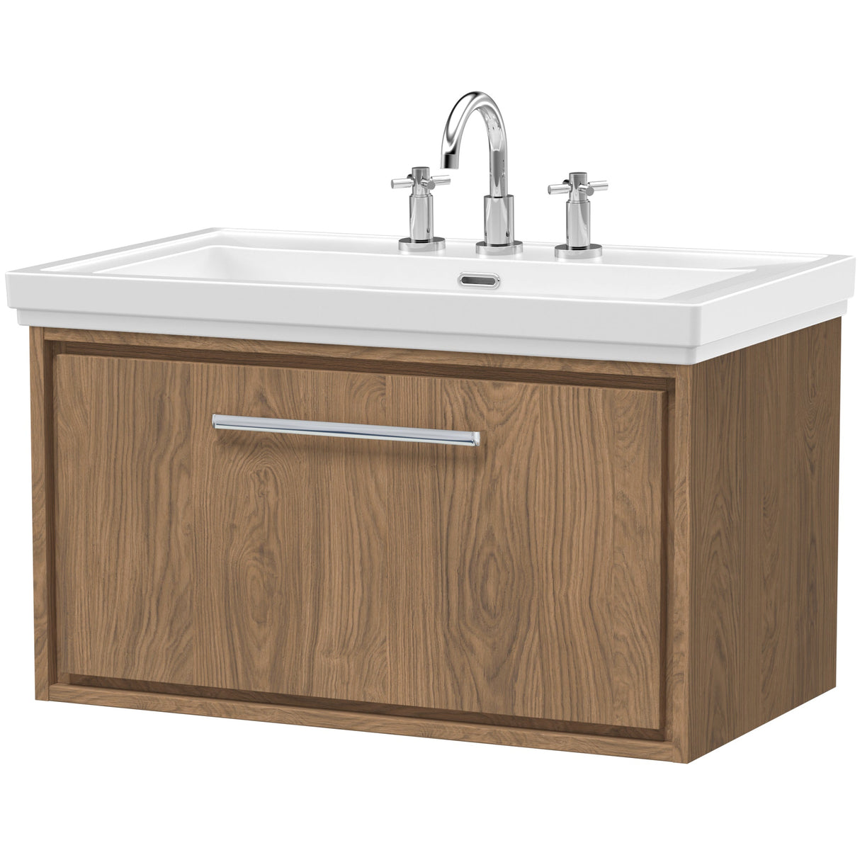 Hudson Reed Lille 800mm Wall Hung 1 Drawer Vanity Unit & Basin Antique Oak LIL2725B