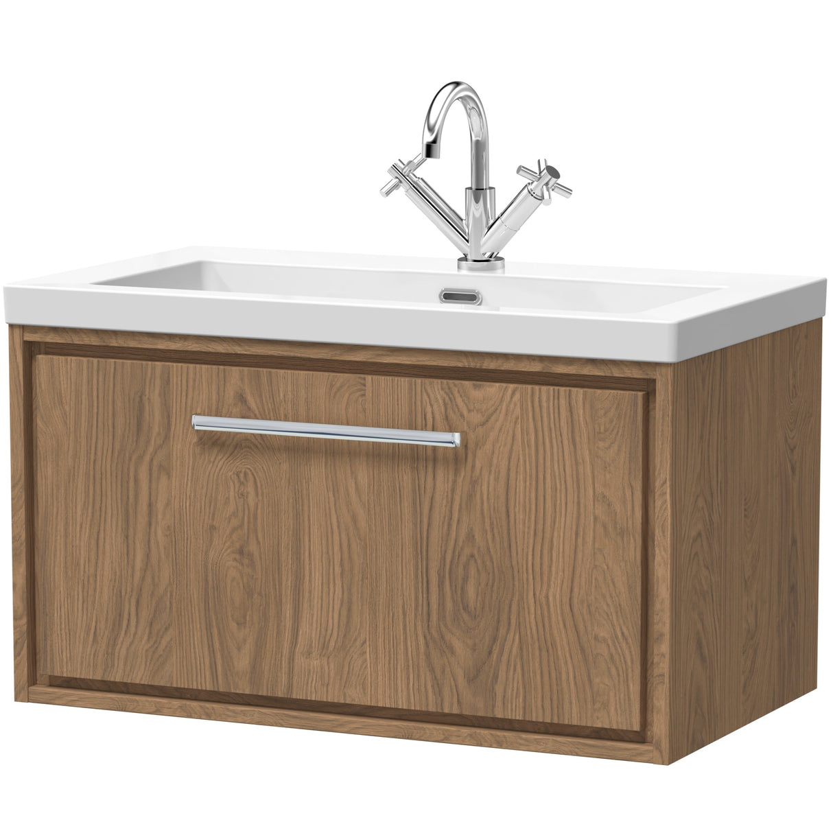 Hudson Reed Lille 800mm Wall Hung 1 Drawer Vanity Unit & Basin Antique Oak LIL2725L