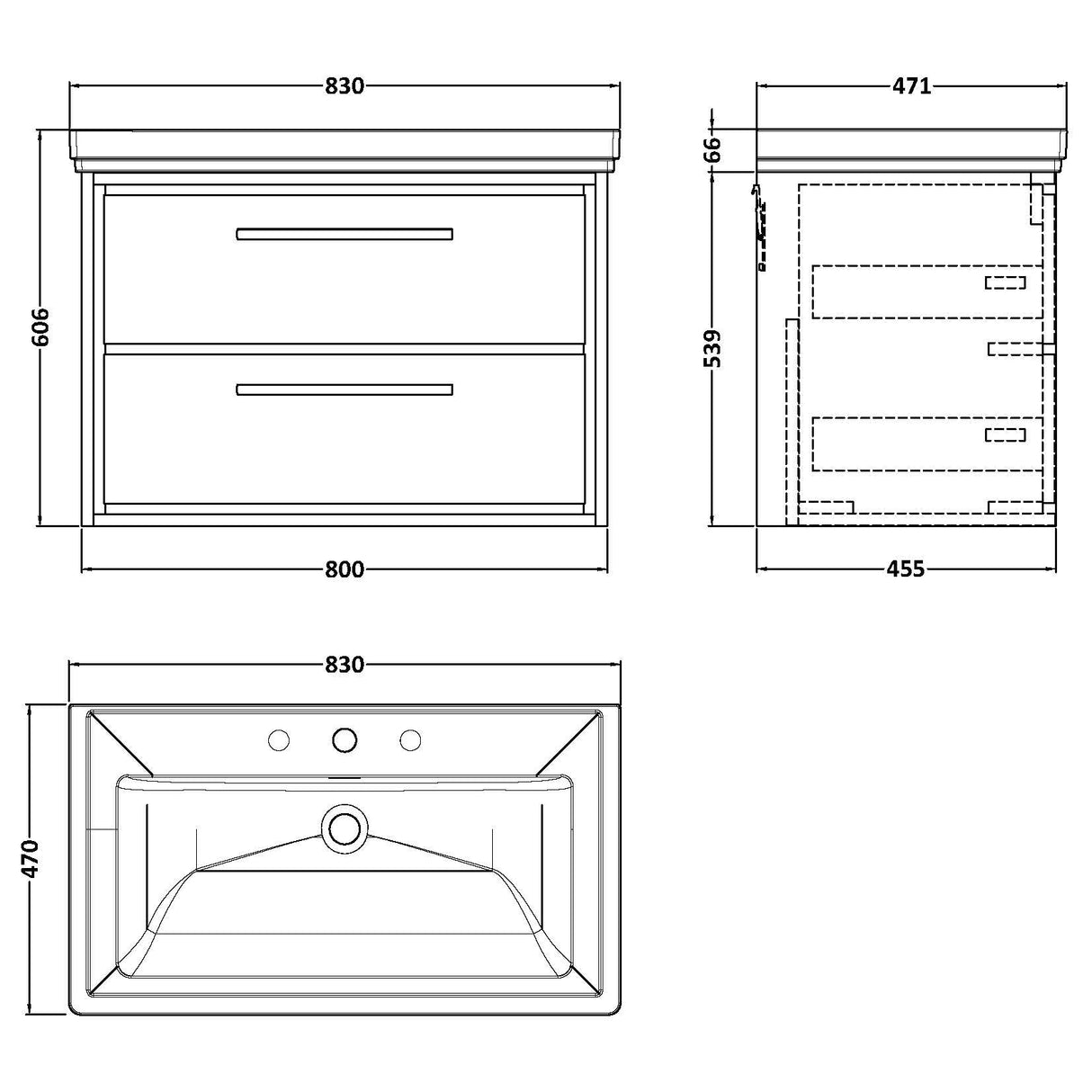 Hudson Reed Lille 800mm Wall Hung 2 Drawer Vanity Unit & Basin Antique Oak LIL2726B LD