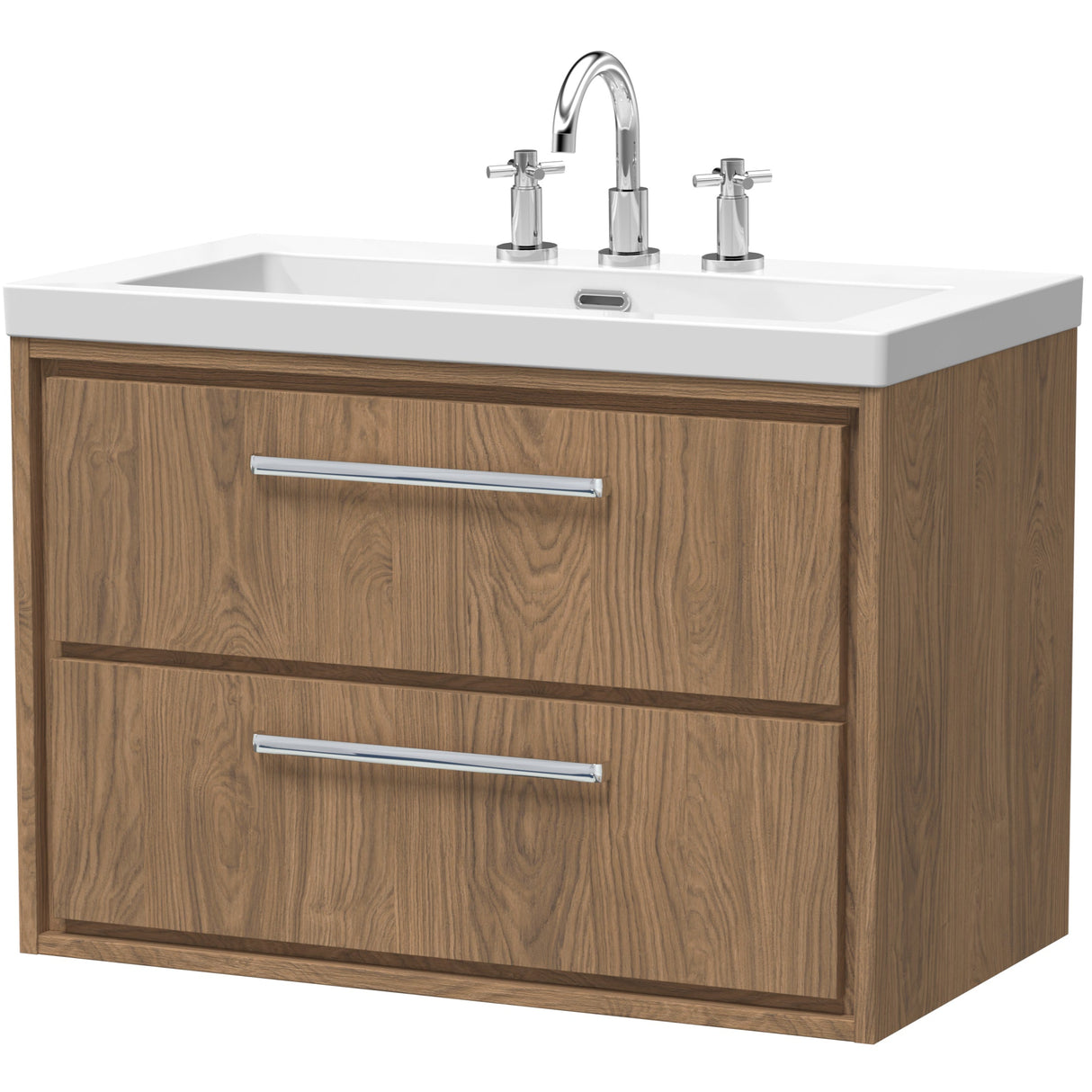 Hudson Reed Lille 800mm Wall Hung 2 Drawer Vanity Unit & Basin Antique Oak LIL2726M
