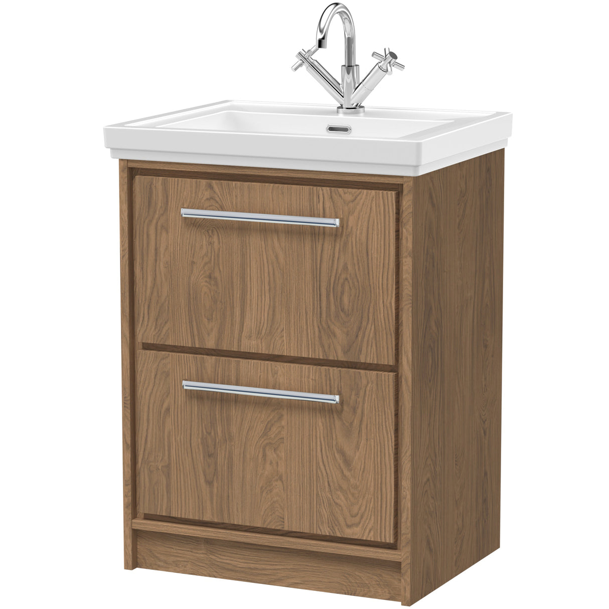 Hudson Reed Lille 600mm Freestanding 2 Drawer Vanity Unit & Basin Antique Oak LIL2733A