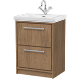 Hudson Reed Lille 600mm Freestanding 2 Drawer Vanity Unit & Basin Antique Oak LIL2733A