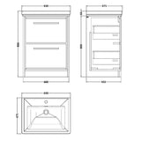 Hudson Reed Lille 600mm Freestanding 2 Drawer Vanity Unit & Basin Antique Oak LIL2733A LD