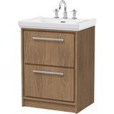 Hudson Reed Lille 600mm Freestanding 2 Drawer Vanity Unit & Basin Antique Oak LIL2733B