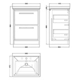 Hudson Reed Lille 600mm Freestanding 2 Drawer Vanity Unit & Basin Antique Oak LIL2733B LD