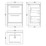 Hudson Reed Lille 600mm Freestanding 2 Drawer Vanity Unit & Basin Antique Oak LIL2733C LD