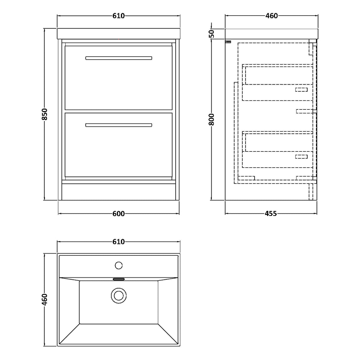 Hudson Reed Lille 600mm Freestanding 2 Drawer Vanity Unit & Basin Antique Oak LIL2733E LD