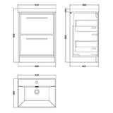 Hudson Reed Lille 600mm Freestanding 2 Drawer Vanity Unit & Basin Antique Oak LIL2733E LD