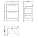 Hudson Reed Lille 600mm Freestanding 2 Drawer Vanity Unit & Basin Antique Oak LIL2733L LD