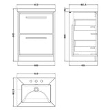Hudson Reed Lille 600mm Freestanding 2 Drawer Vanity Unit & Basin Antique Oak LIL2733M LD