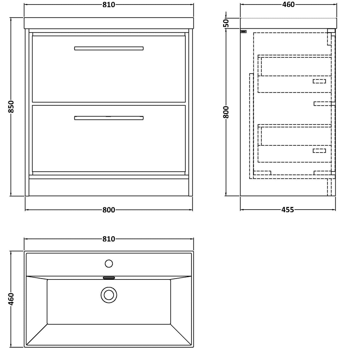 Hudson Reed Lille 800mm Freestanding 2 Drawer Vanity Unit & Basin Antique Oak LIL2735E LD
