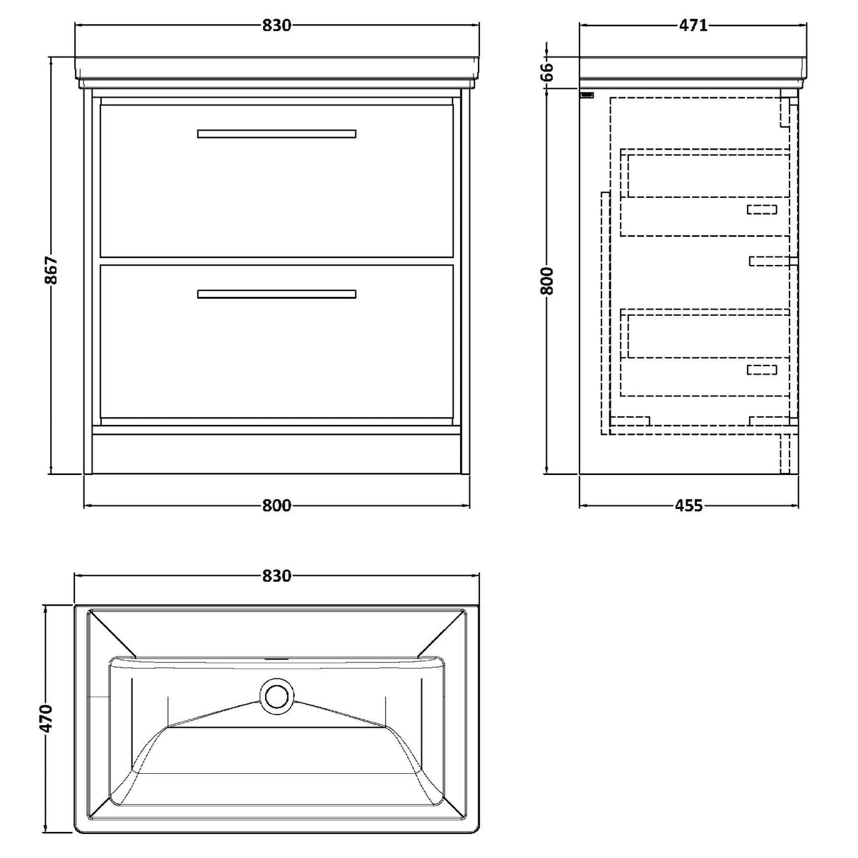 Hudson Reed Lille 800mm Freestanding 2 Drawer Vanity Unit & Basin Antique Oak LIL2735H LD
