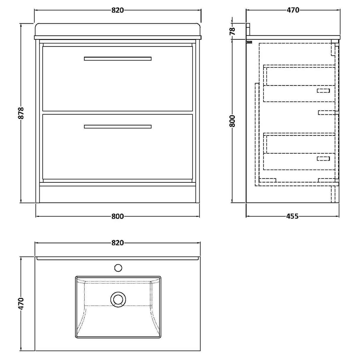 Hudson Reed Lille 800mm Freestanding 2 Drawer Vanity Unit & Basin Antique Oak LIL2735WS1 LD