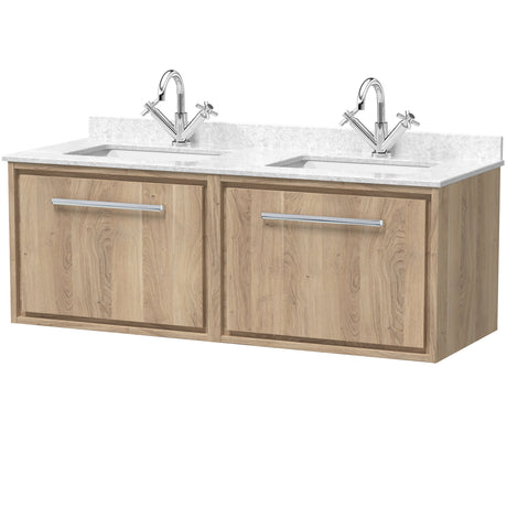 Hudson Reed Lille 1200mm Wall Hung Double Vanity Unit & Basin, 2 Drawers Bleached Oak LIL3022WS2