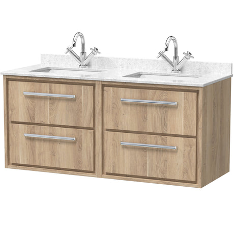 Hudson Reed Lille 1200mm Wall Hung Double Vanity Unit & Basin, 4 Drawers Bleached Oak LIL3024WS2