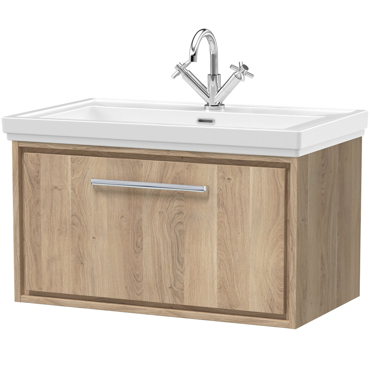 Hudson Reed Lille 800mm Wall Hung 1 Drawer Vanity Unit & Basin Bleached Oak LIL3025A