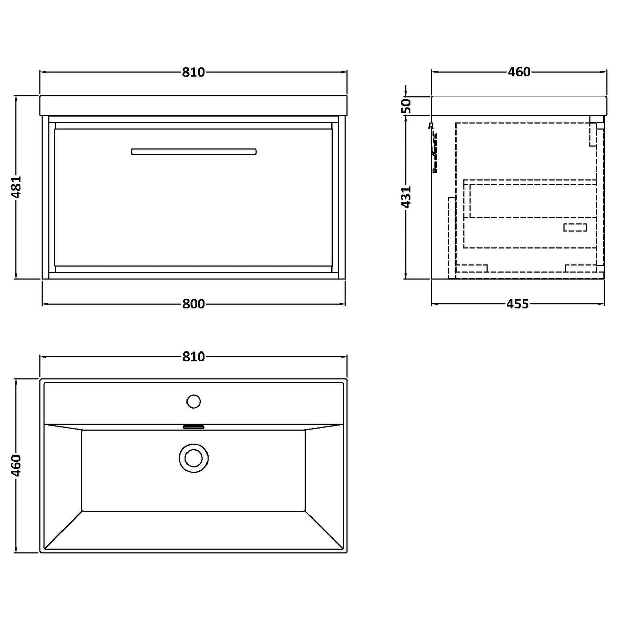 Hudson Reed Lille 800mm Wall Hung 1 Drawer Vanity Unit & Basin Bleached Oak LIL3025E LD