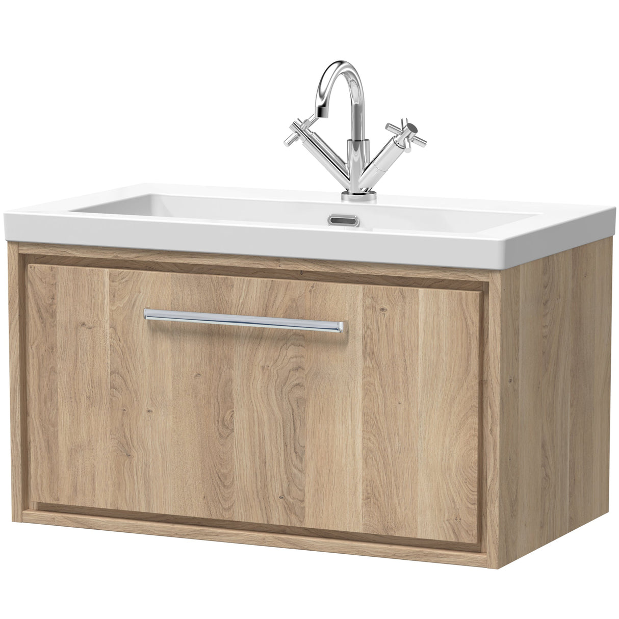 Hudson Reed Lille 800mm Wall Hung 1 Drawer Vanity Unit & Basin Bleached Oak LIL3025L