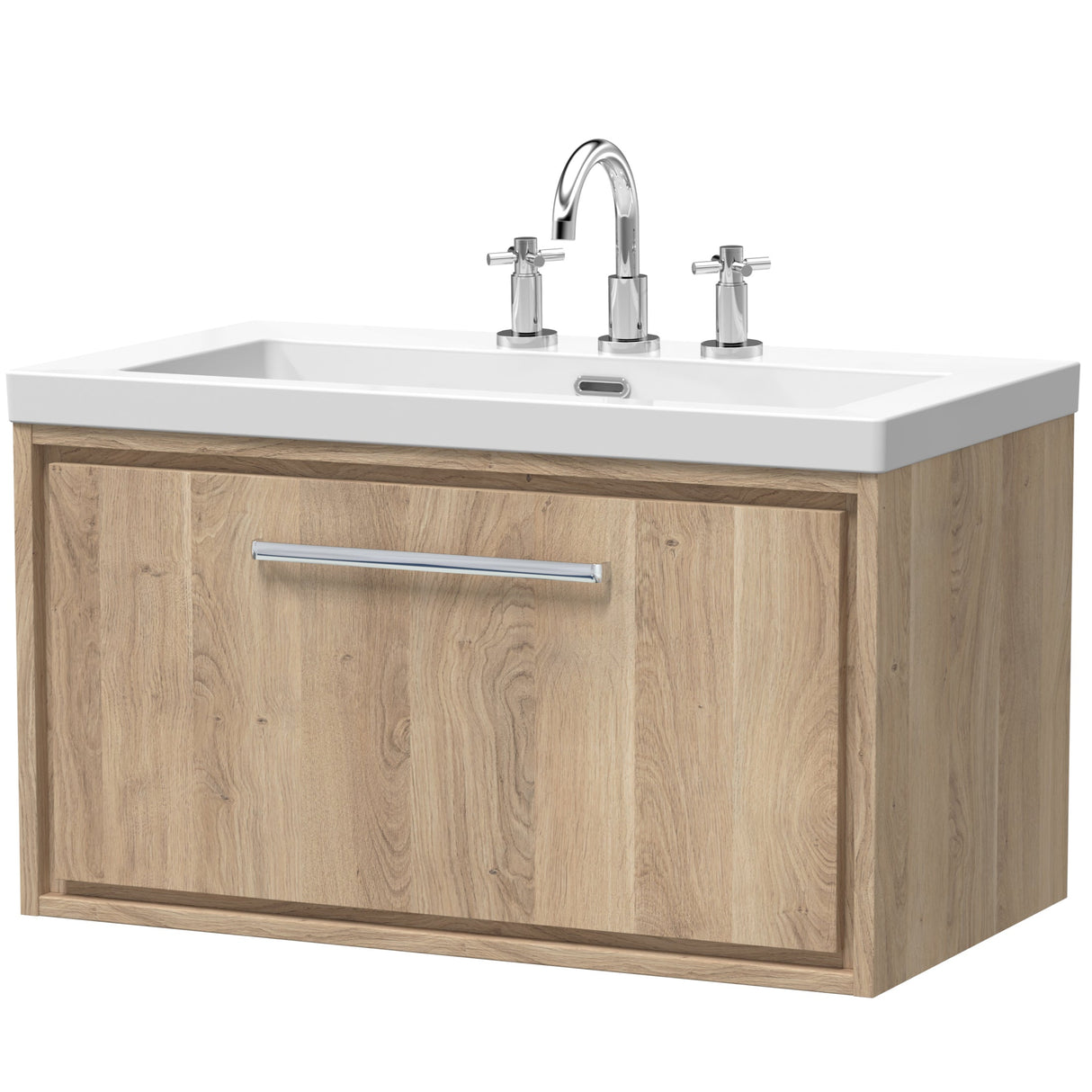 Hudson Reed Lille 800mm Wall Hung 1 Drawer Vanity Unit & Basin Bleached Oak LIL3025M