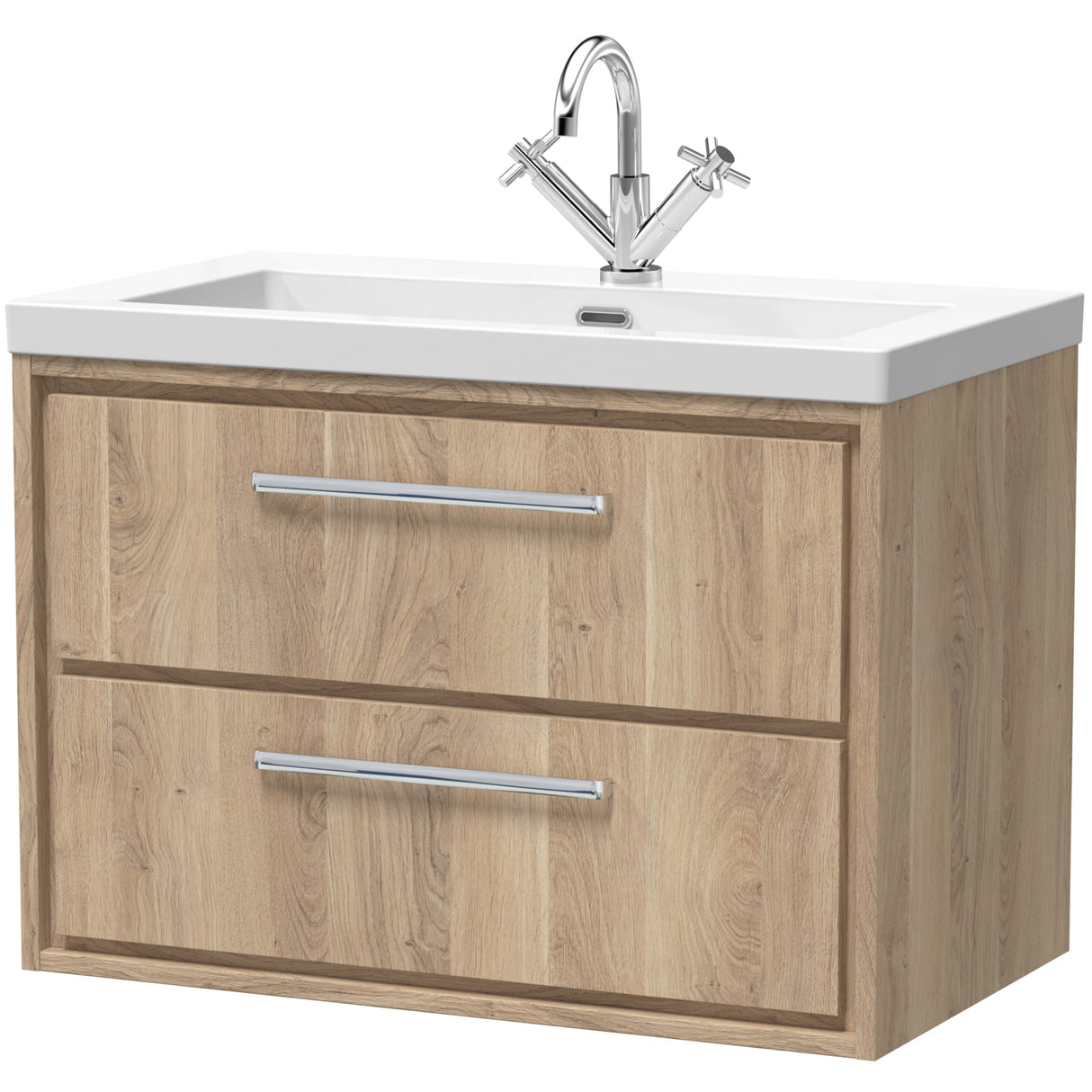 Hudson Reed Lille 800mm Wall Hung 2 Drawer Vanity Unit & Basin Bleached Oak LIL3026L