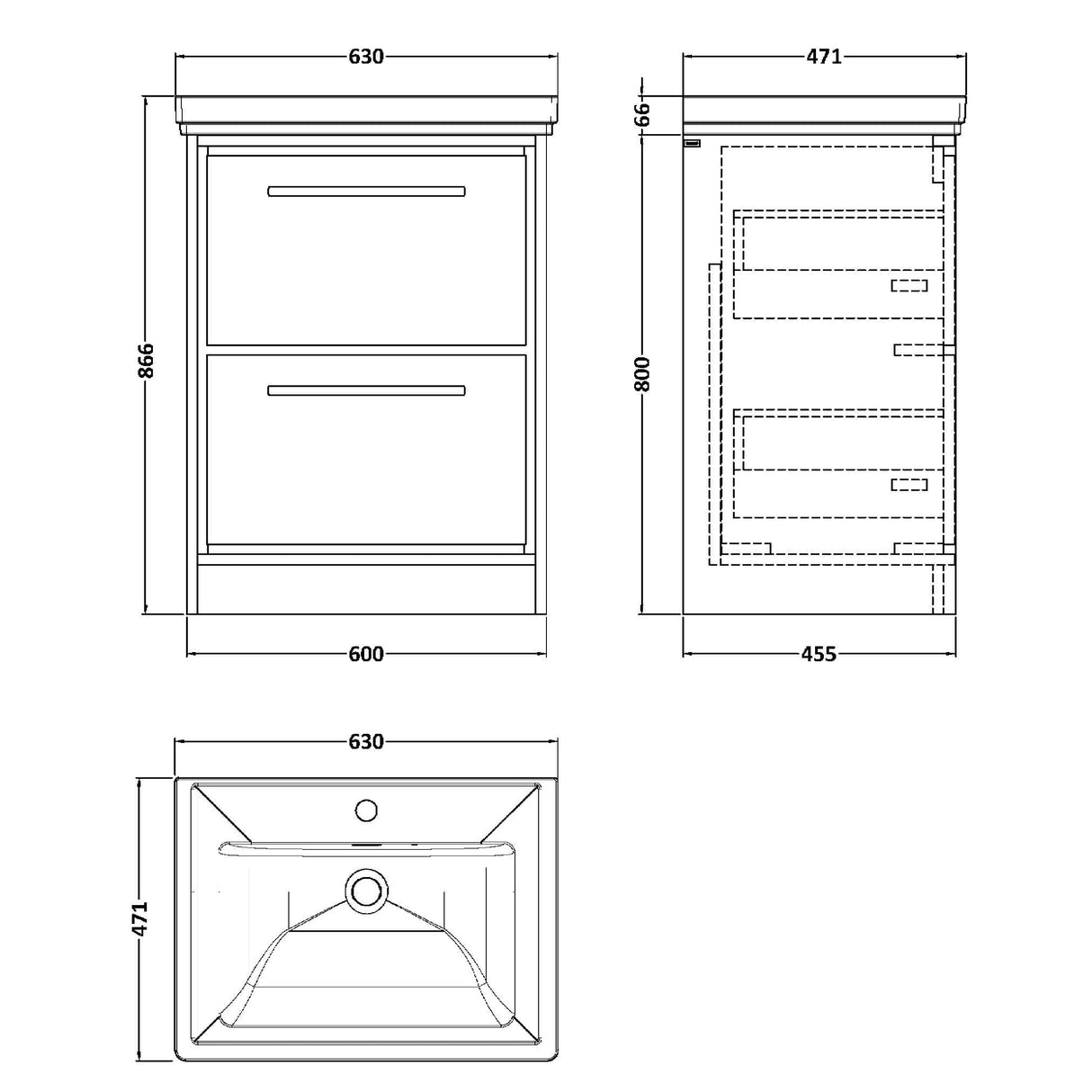 Hudson Reed Lille 600mm Freestanding 2 Drawer Vanity Unit & Basin Bleached Oak LIL3033A LD