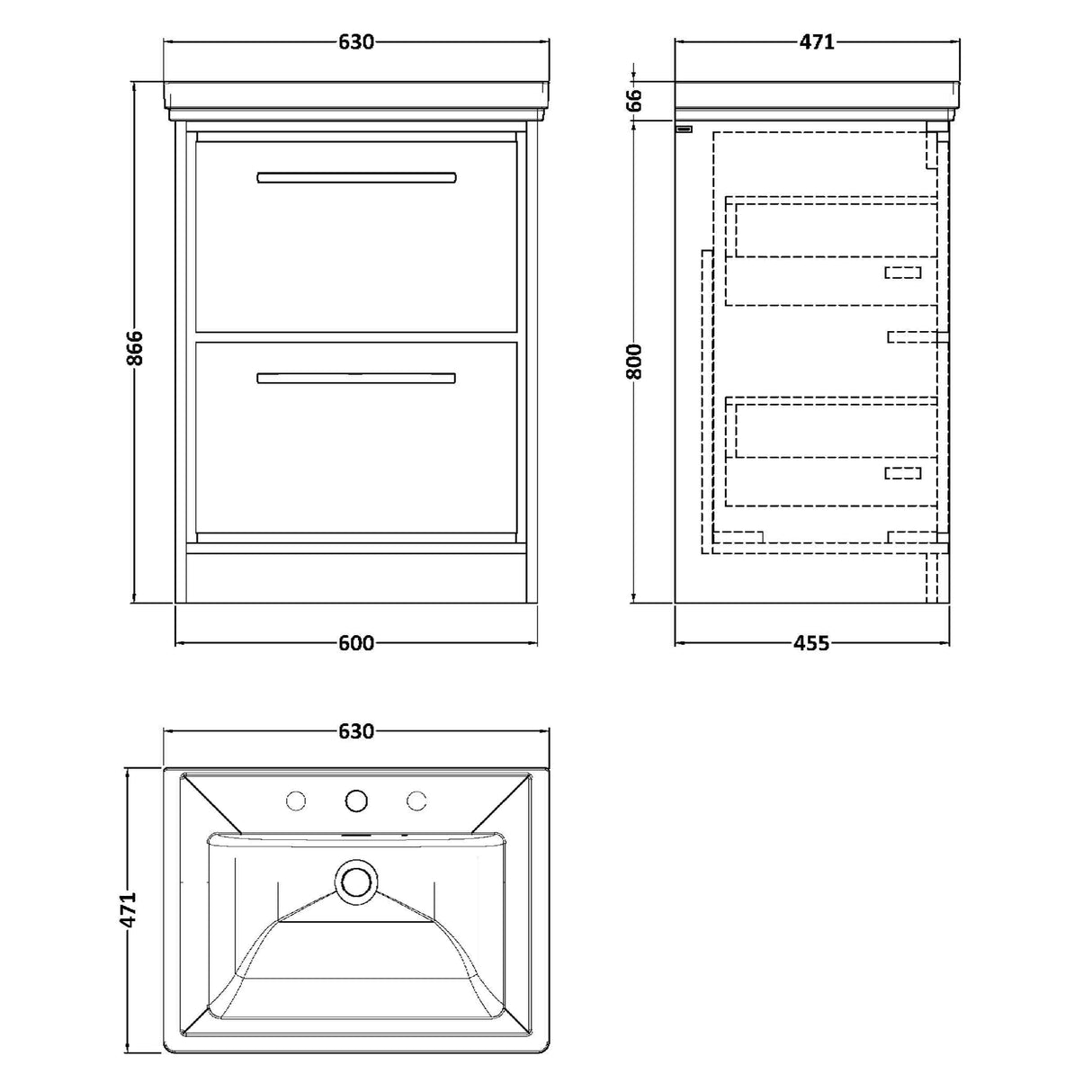Hudson Reed Lille 600mm Freestanding 2 Drawer Vanity Unit & Basin Bleached Oak LIL3033B LD