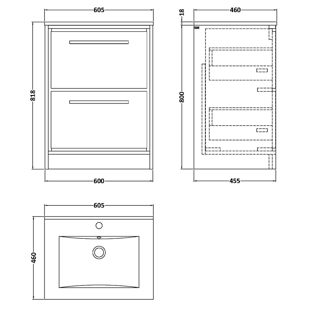 Hudson Reed Lille 600mm Freestanding 2 Drawer Vanity Unit & Basin Bleached Oak LIL3033C LD