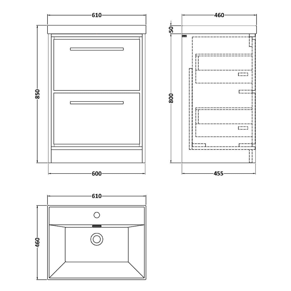 Hudson Reed Lille 600mm Freestanding 2 Drawer Vanity Unit & Basin Bleached Oak LIL3033E LD