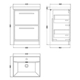 Hudson Reed Lille 600mm Freestanding 2 Drawer Vanity Unit & Basin Bleached Oak LIL3033E LD