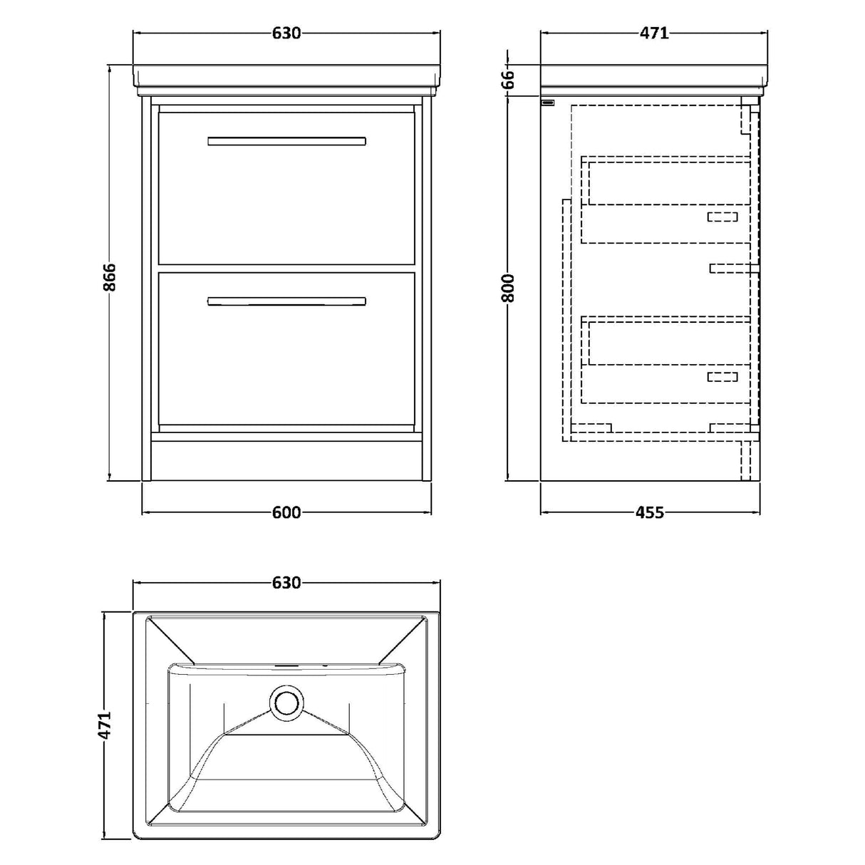 Hudson Reed Lille 600mm Freestanding 2 Drawer Vanity Unit & Basin Bleached Oak LIL3033H LD
