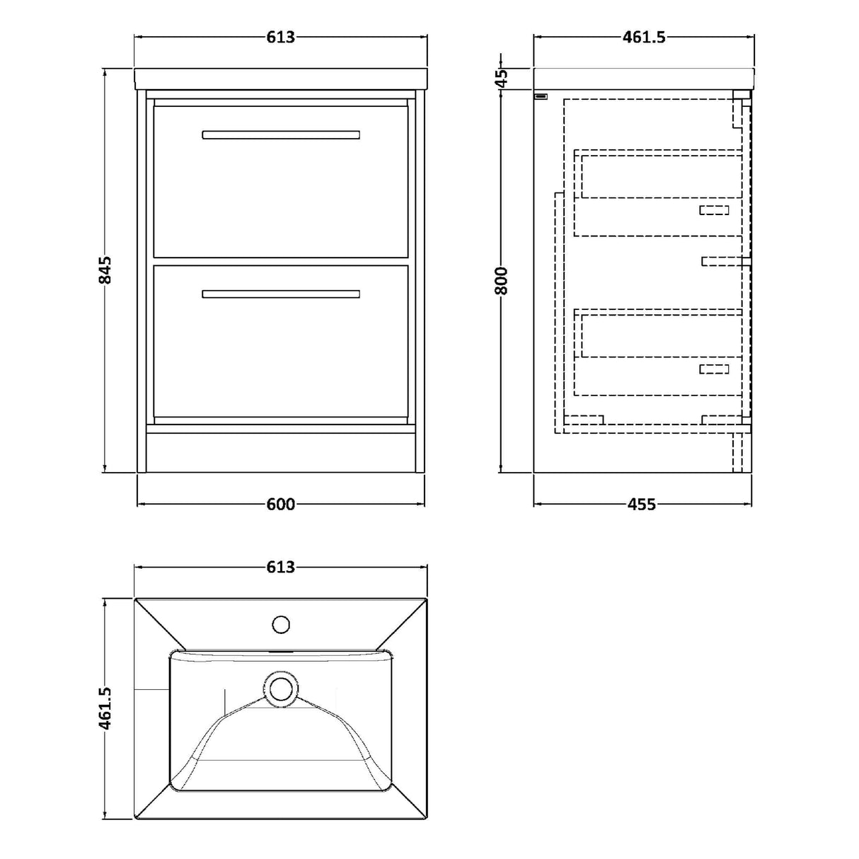 Hudson Reed Lille 600mm Freestanding 2 Drawer Vanity Unit & Basin Bleached Oak LIL3033L LD