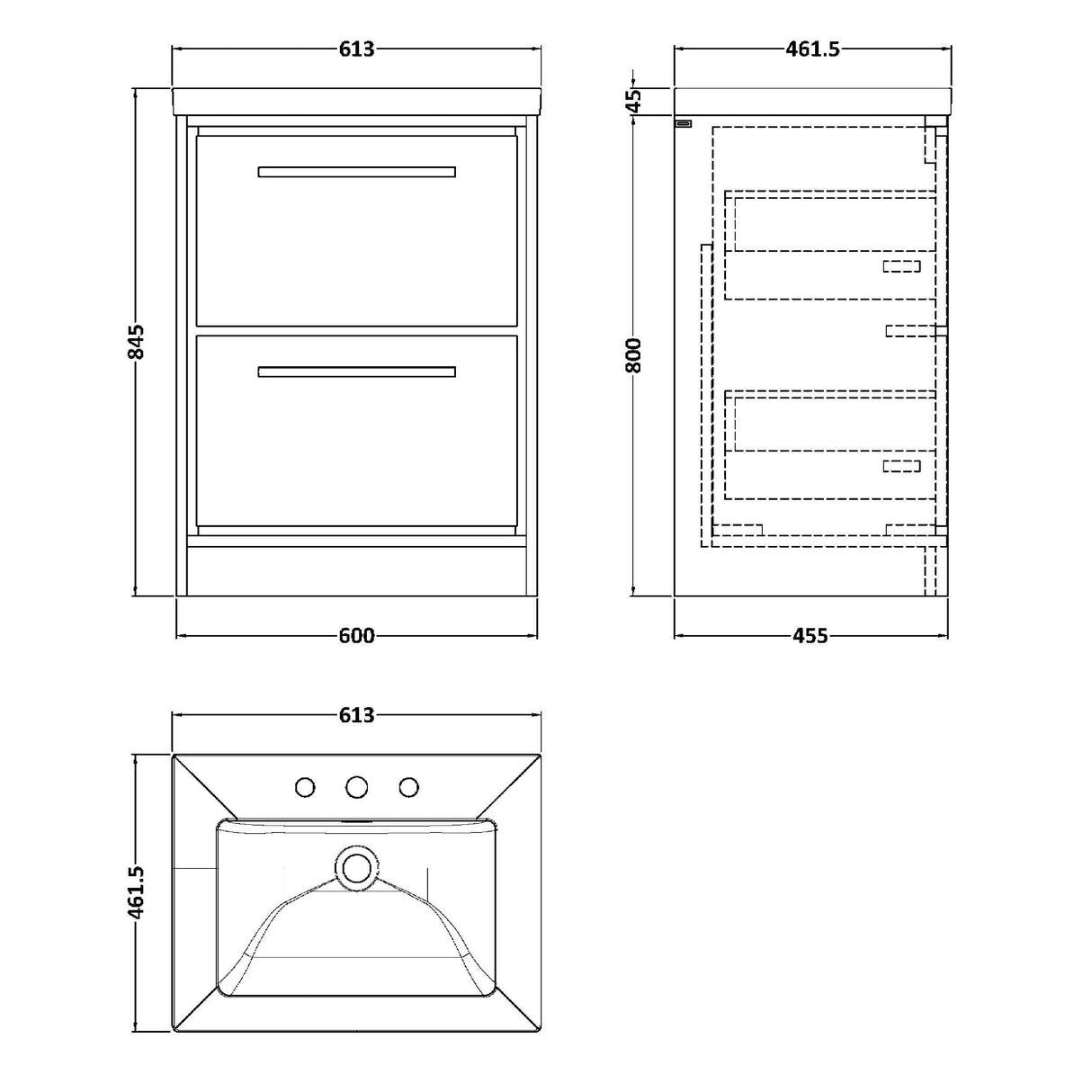 Hudson Reed Lille 600mm Freestanding 2 Drawer Vanity Unit & Basin Bleached Oak LIL3033M LD