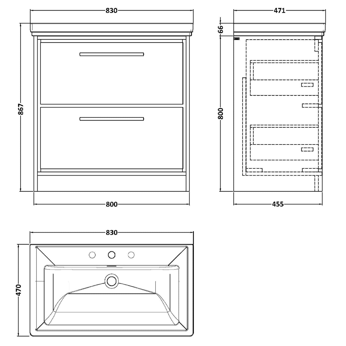 Hudson Reed Lille 800mm Freestanding 2 Drawer Vanity Unit & Basin Bleached Oak LIL3035B LD