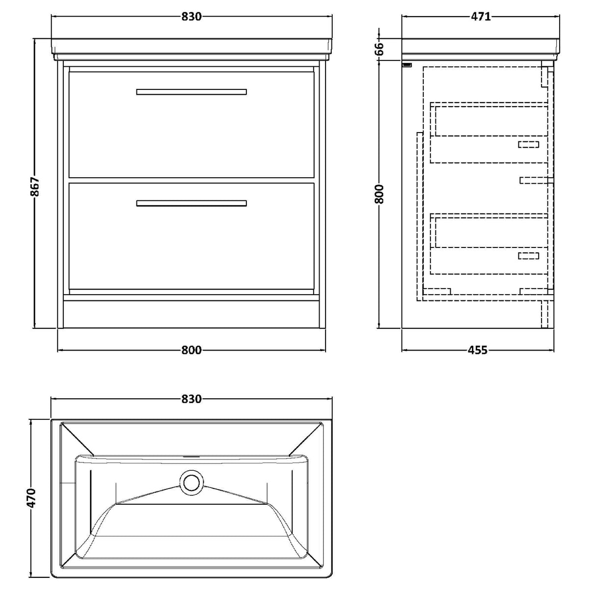 Hudson Reed Lille 800mm Freestanding 2 Drawer Vanity Unit & Basin Bleached Oak LIL3035H LD