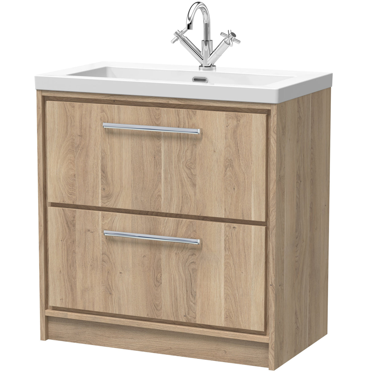 Hudson Reed Lille 800mm Freestanding 2 Drawer Vanity Unit & Basin Bleached Oak LIL3035L
