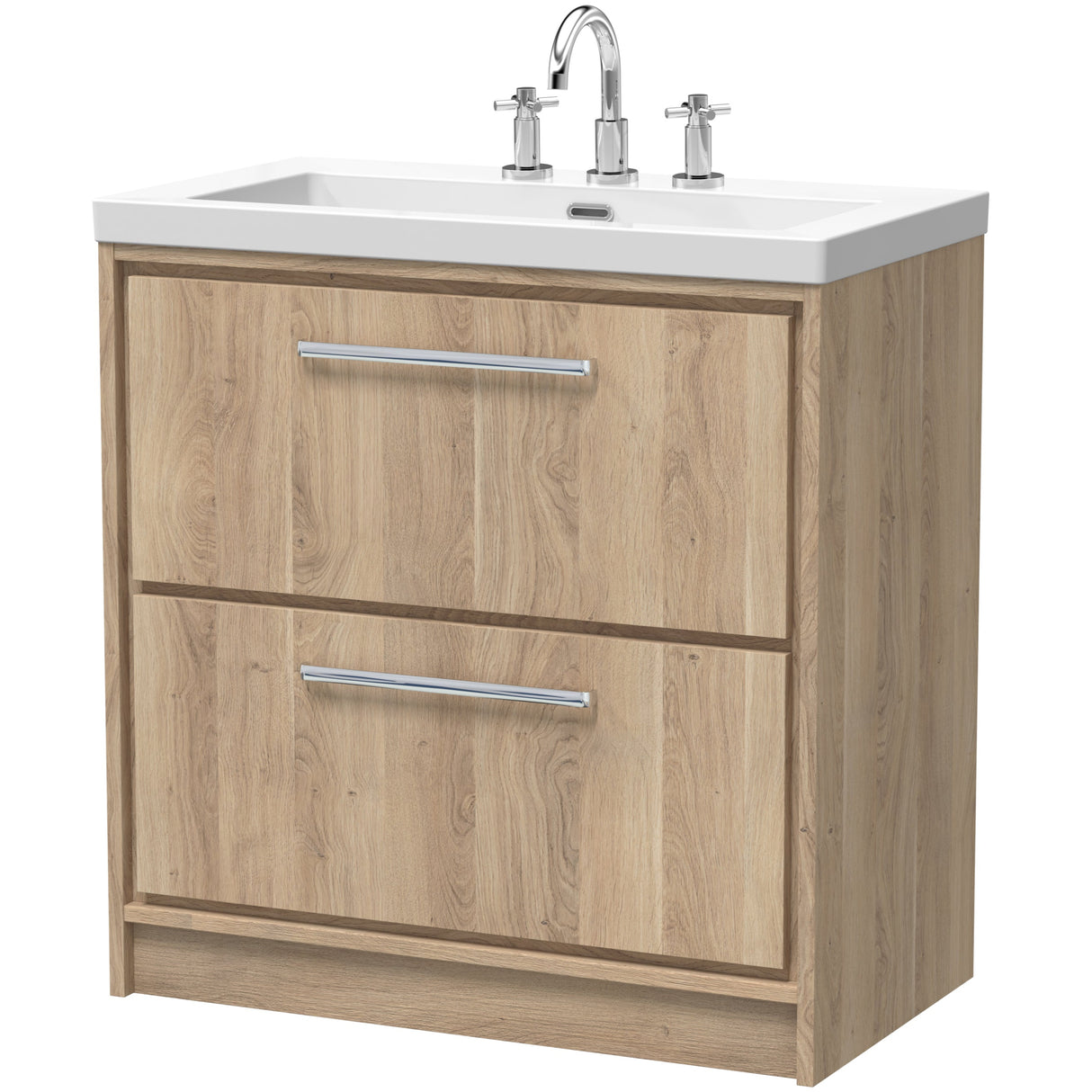 Hudson Reed Lille 800mm Freestanding 2 Drawer Vanity Unit & Basin Bleached Oak LIL3035M