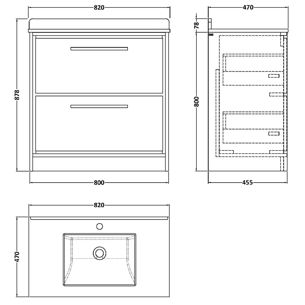 Hudson Reed Lille 800mm Freestanding 2 Drawer Vanity Unit & Basin Bleached Oak LIL3035WS1 LD
