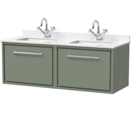 Hudson Reed Lille 1200mm Wall Hung Double Vanity Unit & Basin, 2 Drawers Fern Green LIL3122WS2