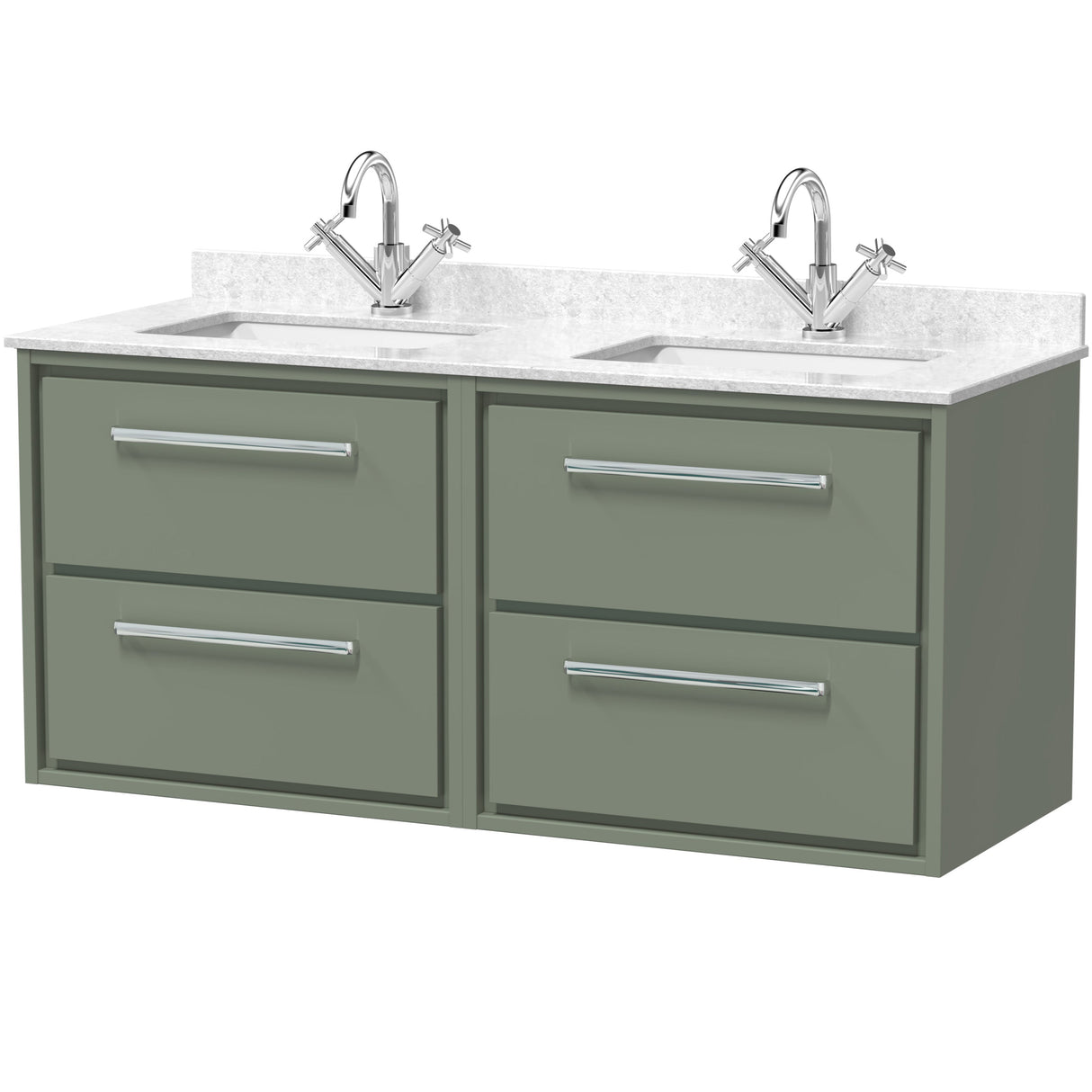 Hudson Reed Lille 1200mm Wall Hung Double Vanity Unit & Basin, 4 Drawers Fern Green LIL3124WS2