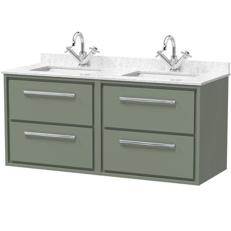Hudson Reed Lille 1200mm Wall Hung Double Vanity Unit & Basin, 4 Drawers Fern Green LIL3124WS2