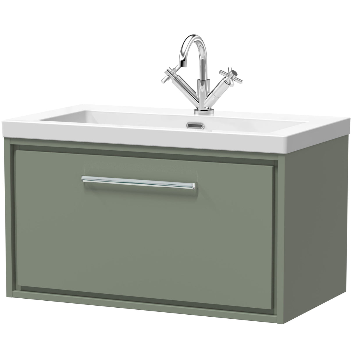 Hudson Reed Lille 800mm Wall Hung 1 Drawer Vanity Unit & Basin Fern Green LIL3125L