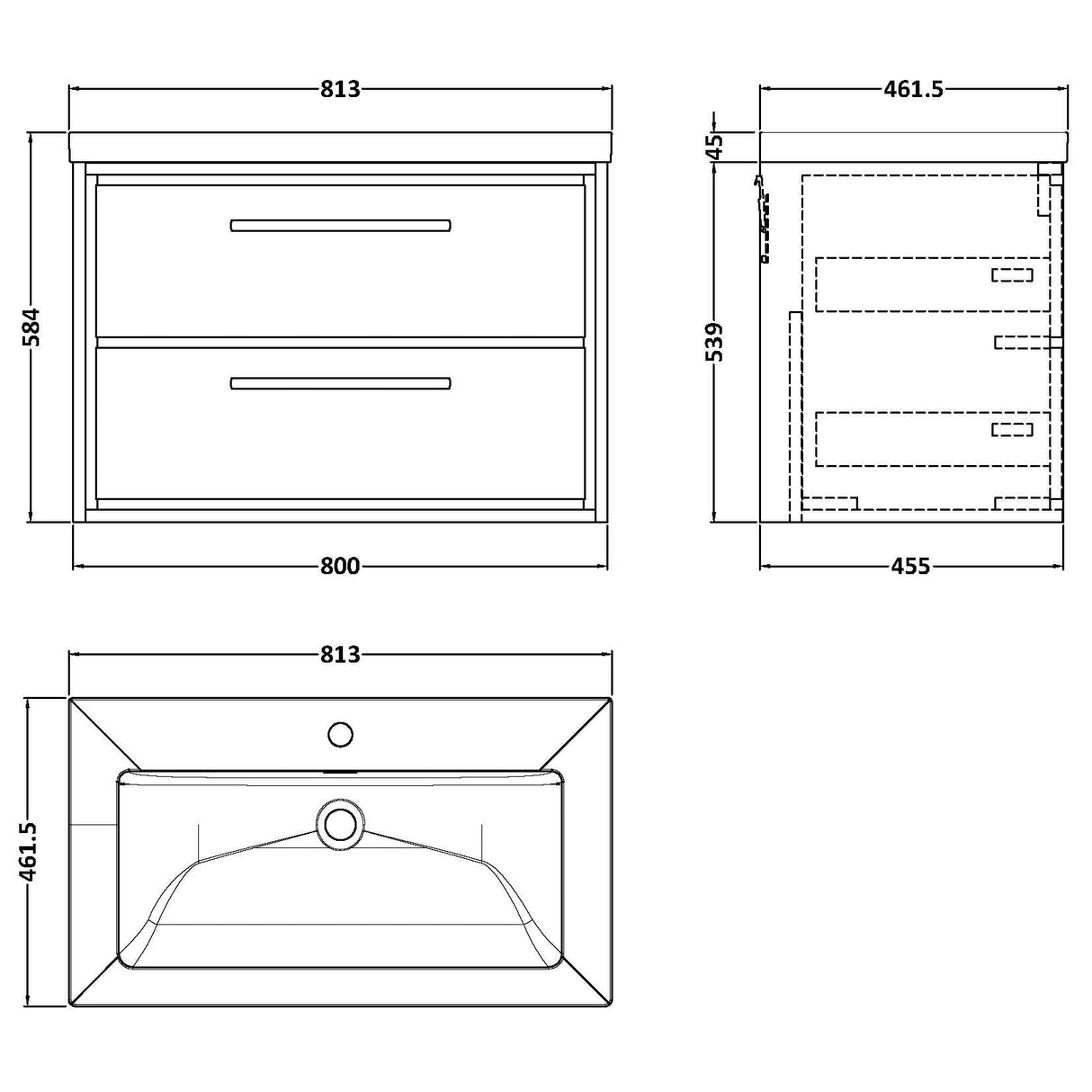 Hudson Reed Lille 800mm Wall Hung 2 Drawer Vanity Unit & Basin Fern Green LIL3126L LD