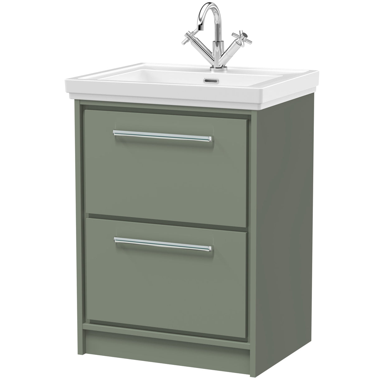 Hudson Reed Lille 600mm Freestanding 2 Drawer Vanity Unit & Basin Fern Green LIL3133A