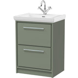 Hudson Reed Lille 600mm Freestanding 2 Drawer Vanity Unit & Basin Fern Green LIL3133A