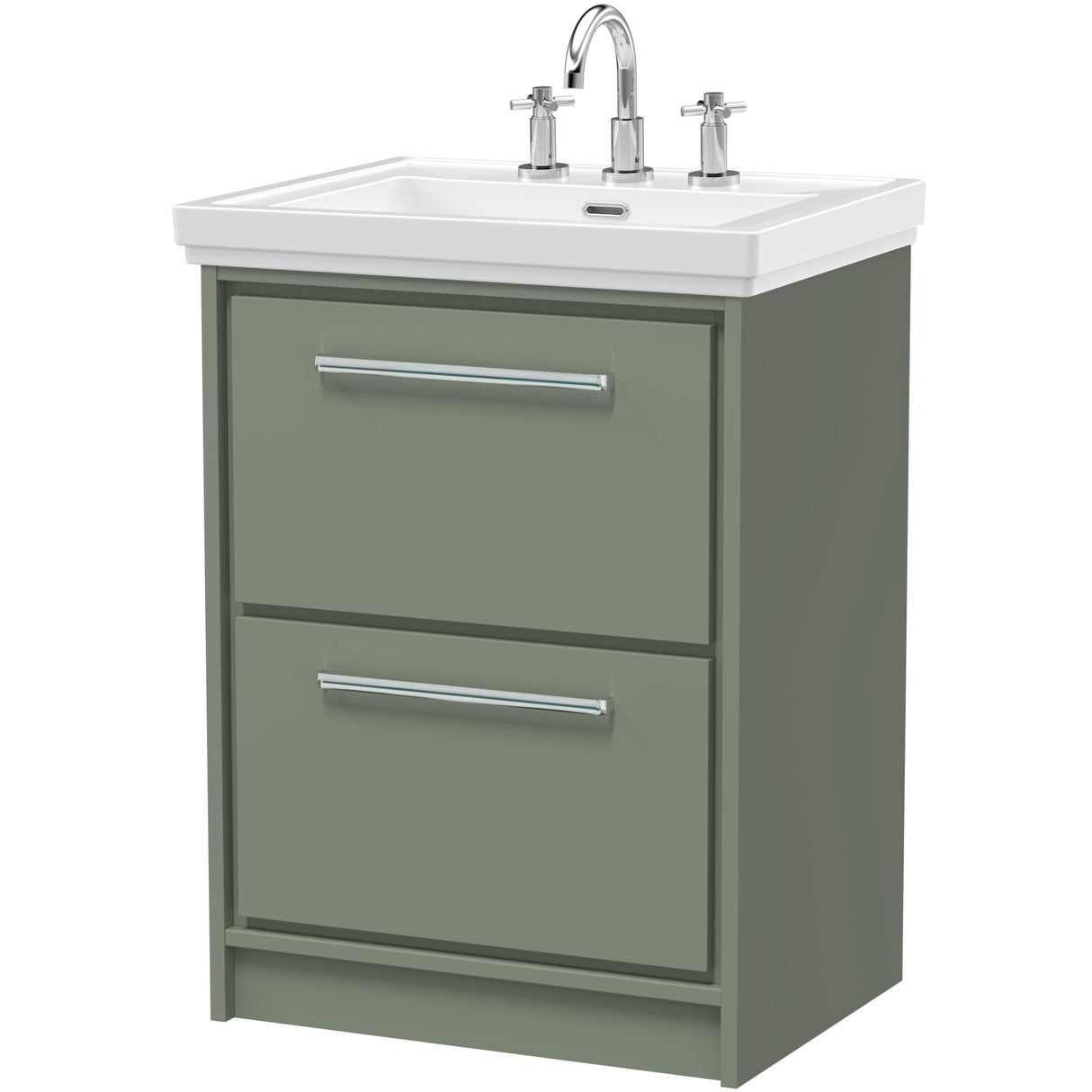 Hudson Reed Lille 600mm Freestanding 2 Drawer Vanity Unit & Basin Fern Green LIL3133B