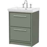 Hudson Reed Lille 600mm Freestanding 2 Drawer Vanity Unit & Basin Fern Green LIL3133B