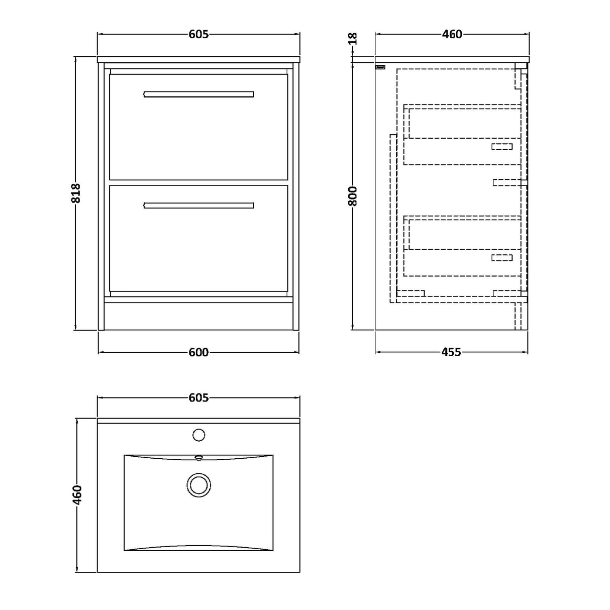 Hudson Reed Lille 600mm Freestanding 2 Drawer Vanity Unit & Basin Fern Green LIL3133C LD