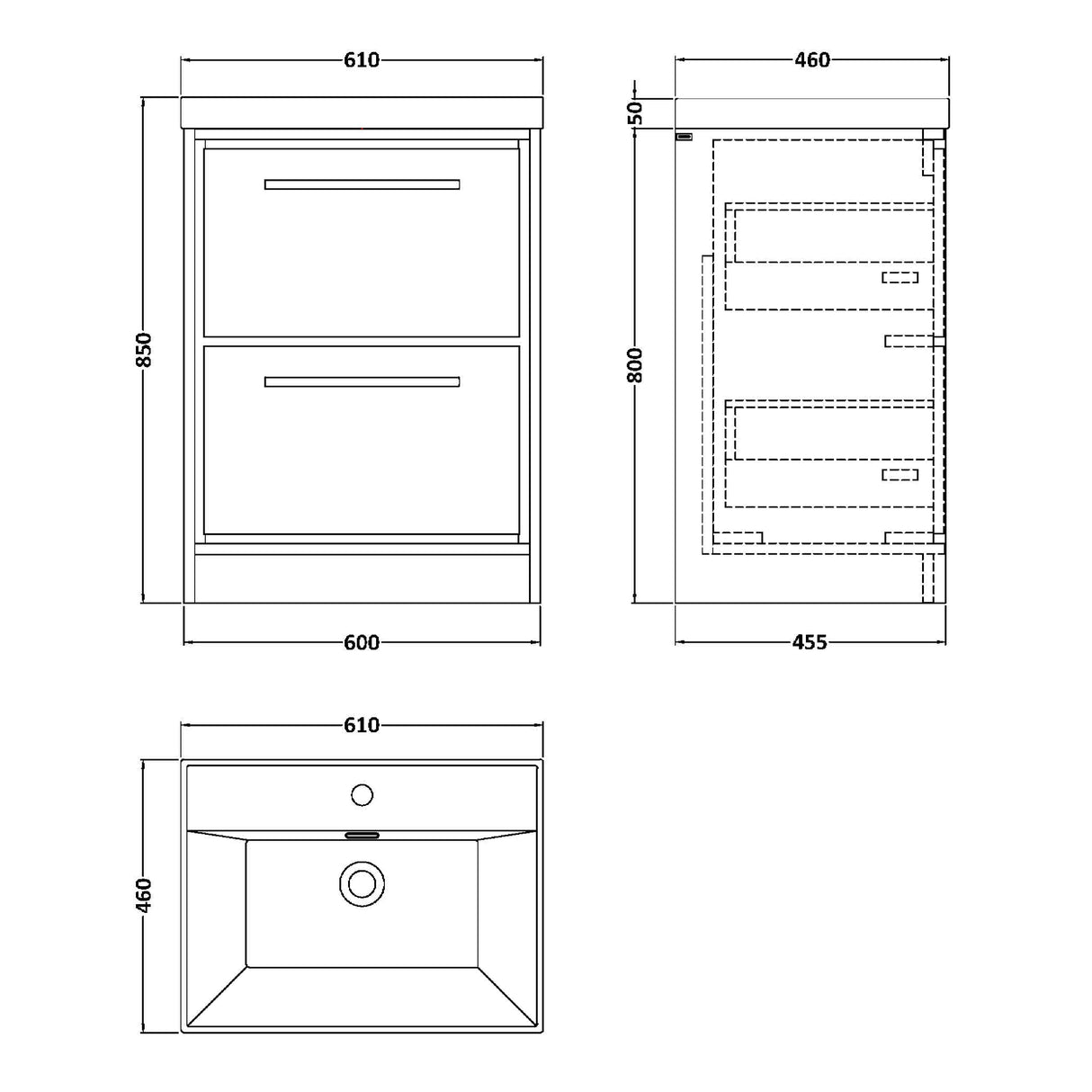 Hudson Reed Lille 600mm Freestanding 2 Drawer Vanity Unit & Basin Fern Green LIL3133E LD