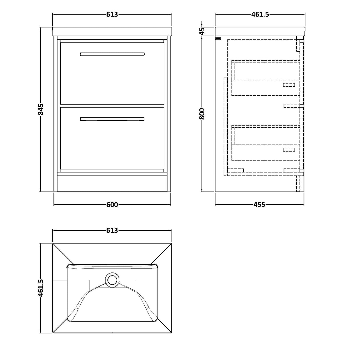 Hudson Reed Lille 600mm Freestanding 2 Drawer Vanity Unit & Basin Fern Green LIL3133K LD